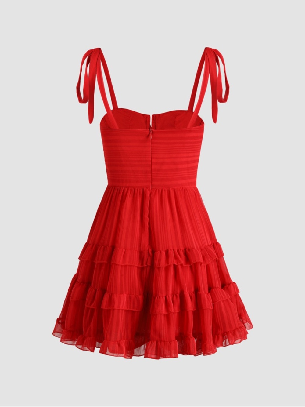 Tie-Shoulder Red Ruffle Mini Dress - Picture 3 of 5
